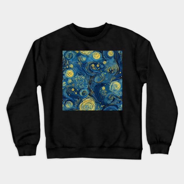 Starry Night Inspired: Vincent Van Gogh Masterpiece Pattern Crewneck Sweatshirt by AlexandrAIart